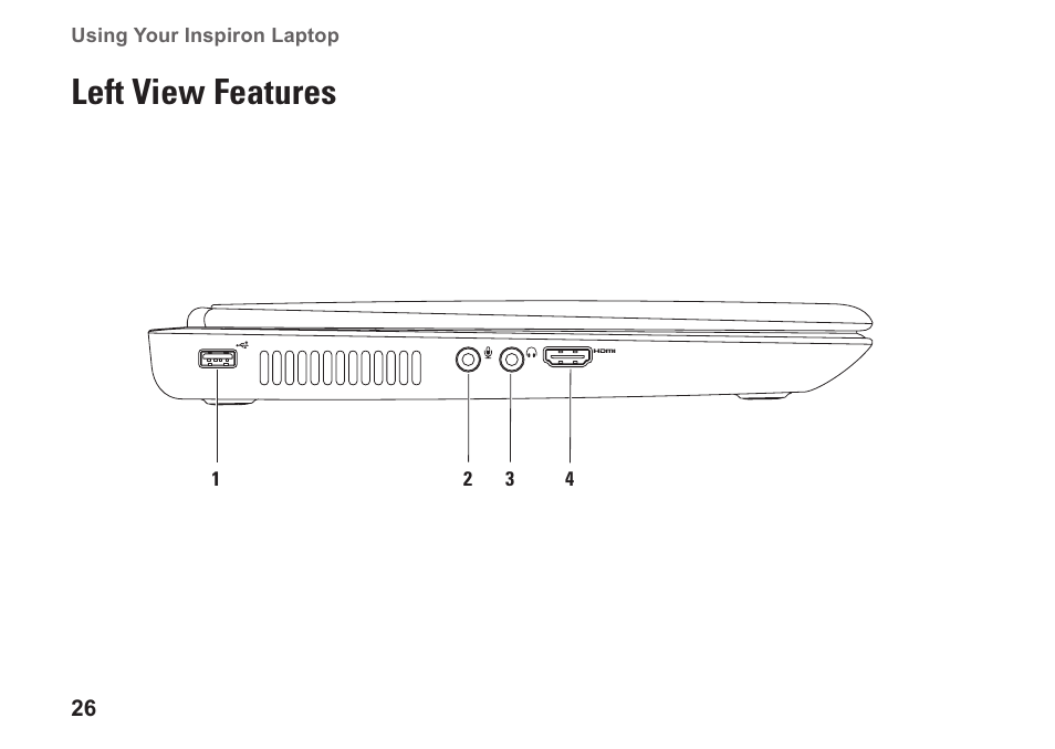 Left view features | Dell Inspiron M501R (Early 2010) User Manual | Page 28 / 96