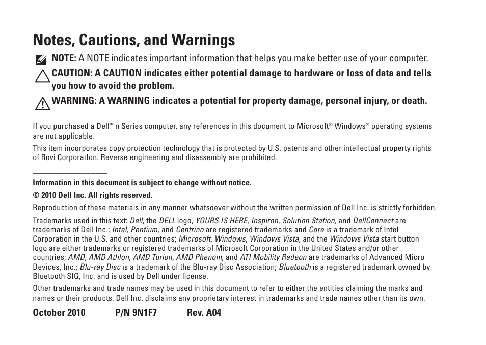 Dell Inspiron M501R (Early 2010) User Manual | Page 4 / 96