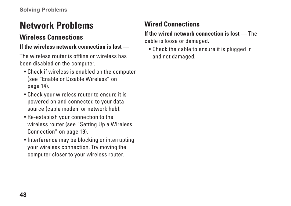 Network problems | Dell Inspiron M501R (Early 2010) User Manual | Page 50 / 96