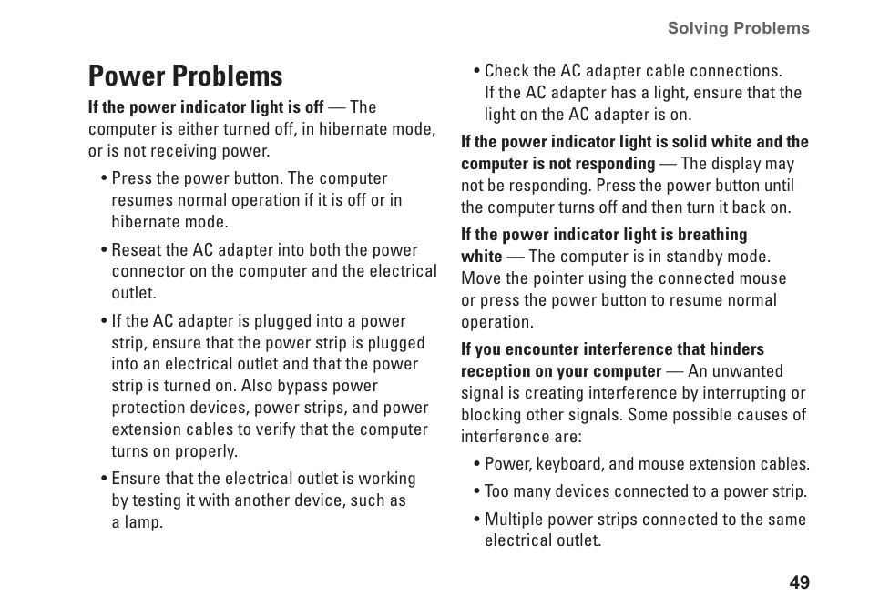 Power problems | Dell Inspiron M501R (Early 2010) User Manual | Page 51 / 96