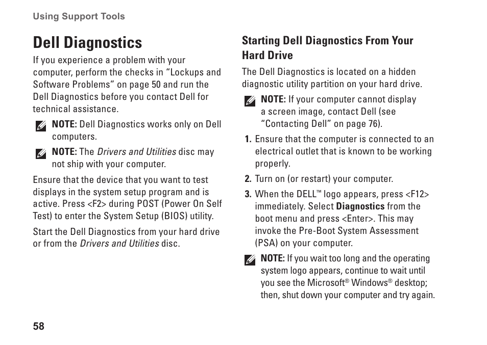 Dell diagnostics | Dell Inspiron M501R (Early 2010) User Manual | Page 60 / 96