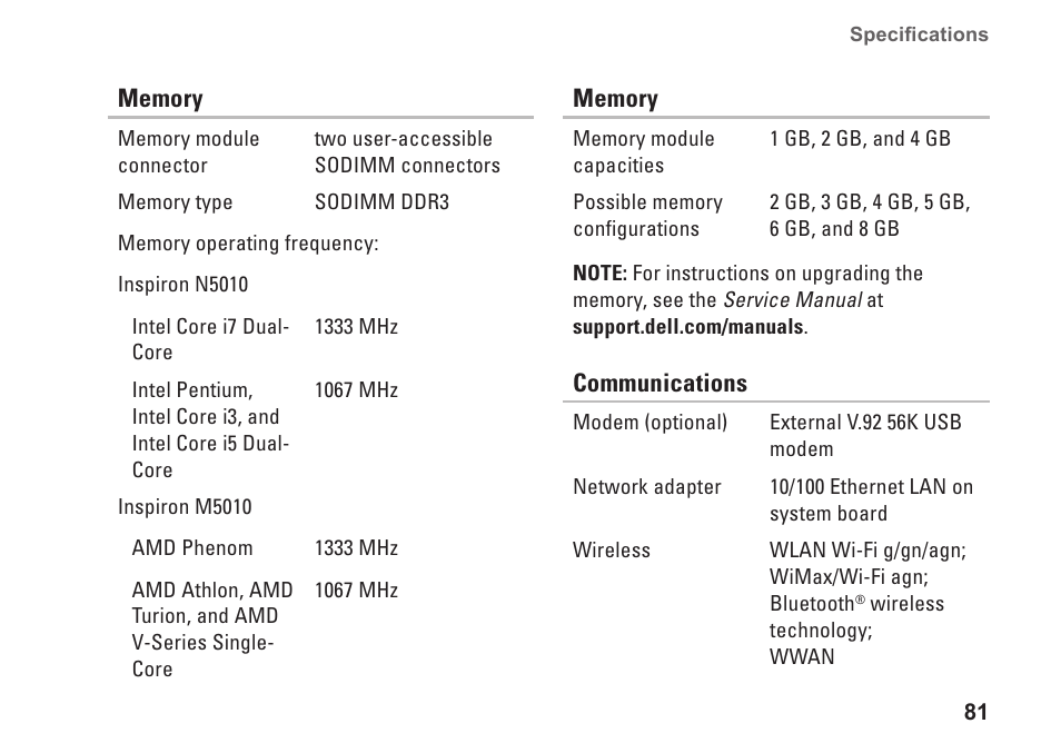 Dell Inspiron M501R (Early 2010) User Manual | Page 83 / 96