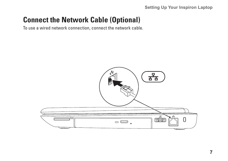 Connect the network cable (optional) | Dell Inspiron M501R (Early 2010) User Manual | Page 9 / 96