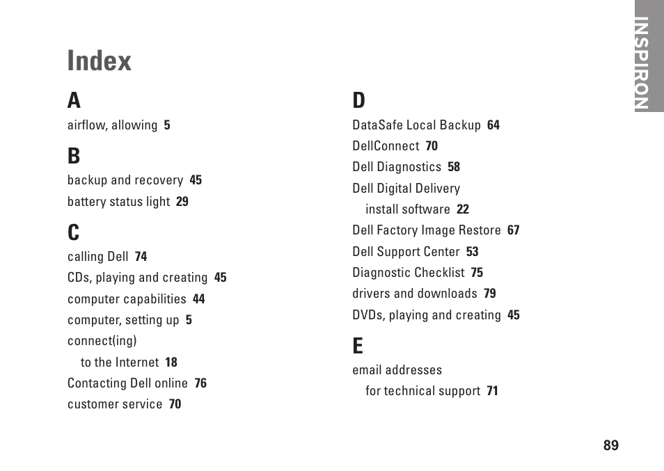 Index | Dell Inspiron M501R (Early 2010) User Manual | Page 91 / 96