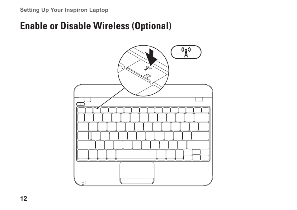 Enable or disable wireless (optional) | Dell Inspiron Mini 10v (1018, Mid 2010) User Manual | Page 14 / 78