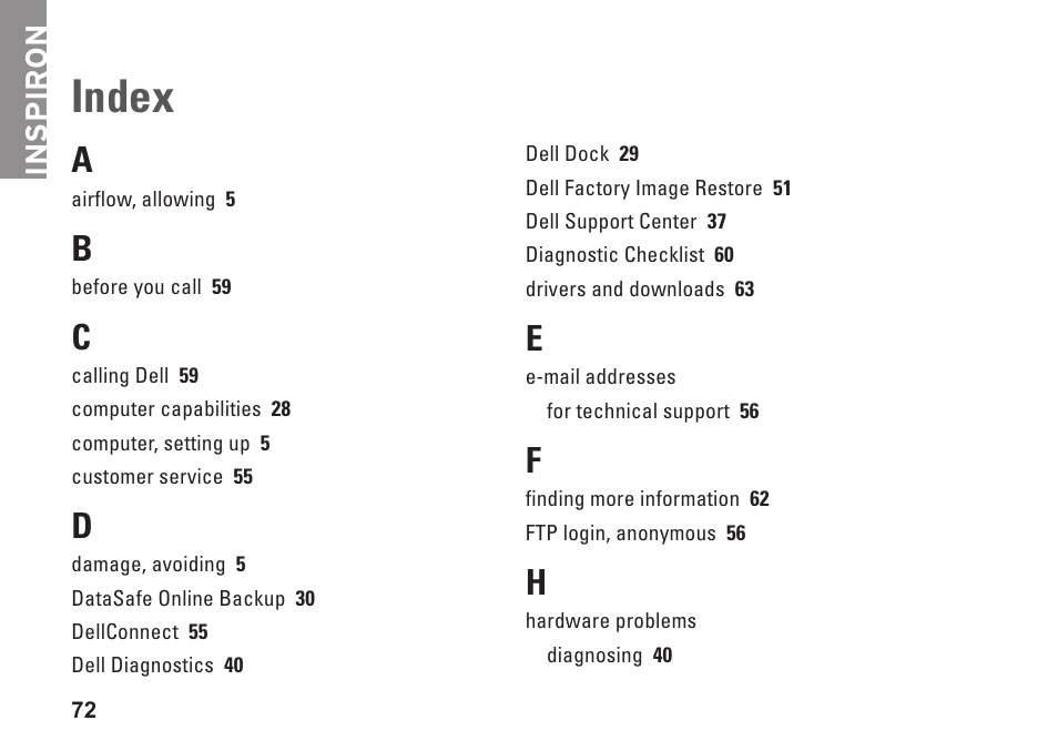 Index | Dell Inspiron Mini 10v (1018, Mid 2010) User Manual | Page 74 / 78