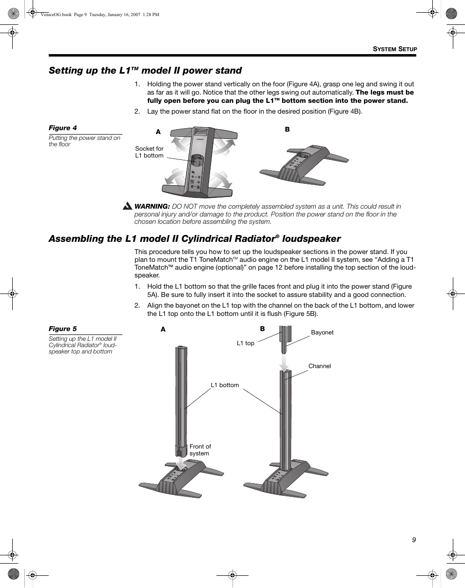 Setting up the l1, Assembling the l1 model ii cylindrical radiator, Model ii power stand | Loudspeaker | Bose L1 Model II User Manual | Page 17 / 32