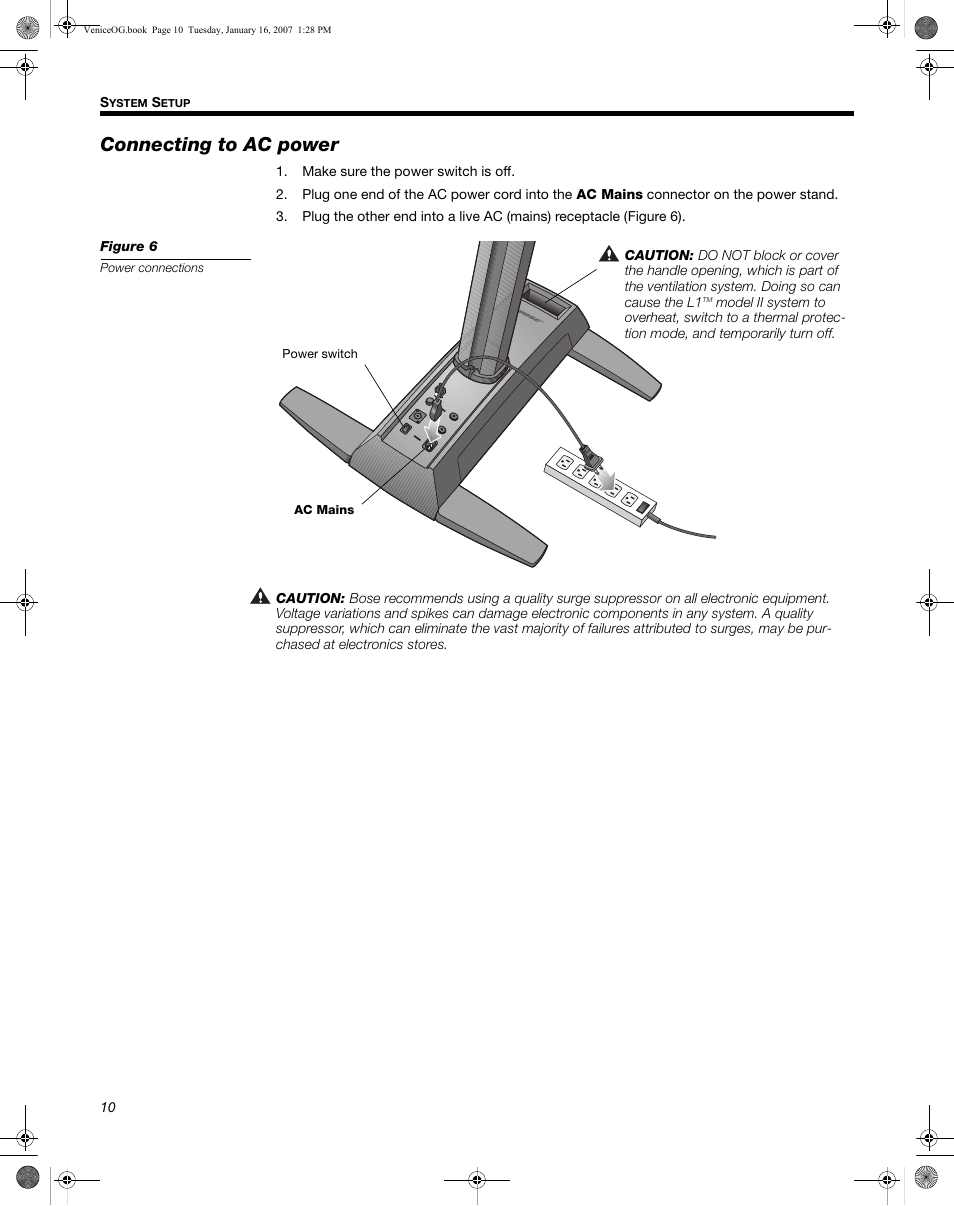 Connecting to ac power | Bose L1 Model II User Manual | Page 18 / 32