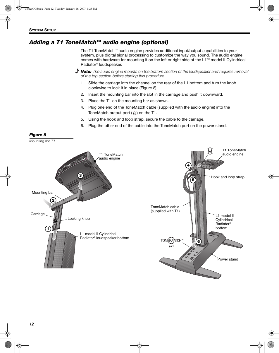 Adding a t1 tonematch, E “adding a t1, Tonematch | Audio engine (optional) | Bose L1 Model II User Manual | Page 20 / 32