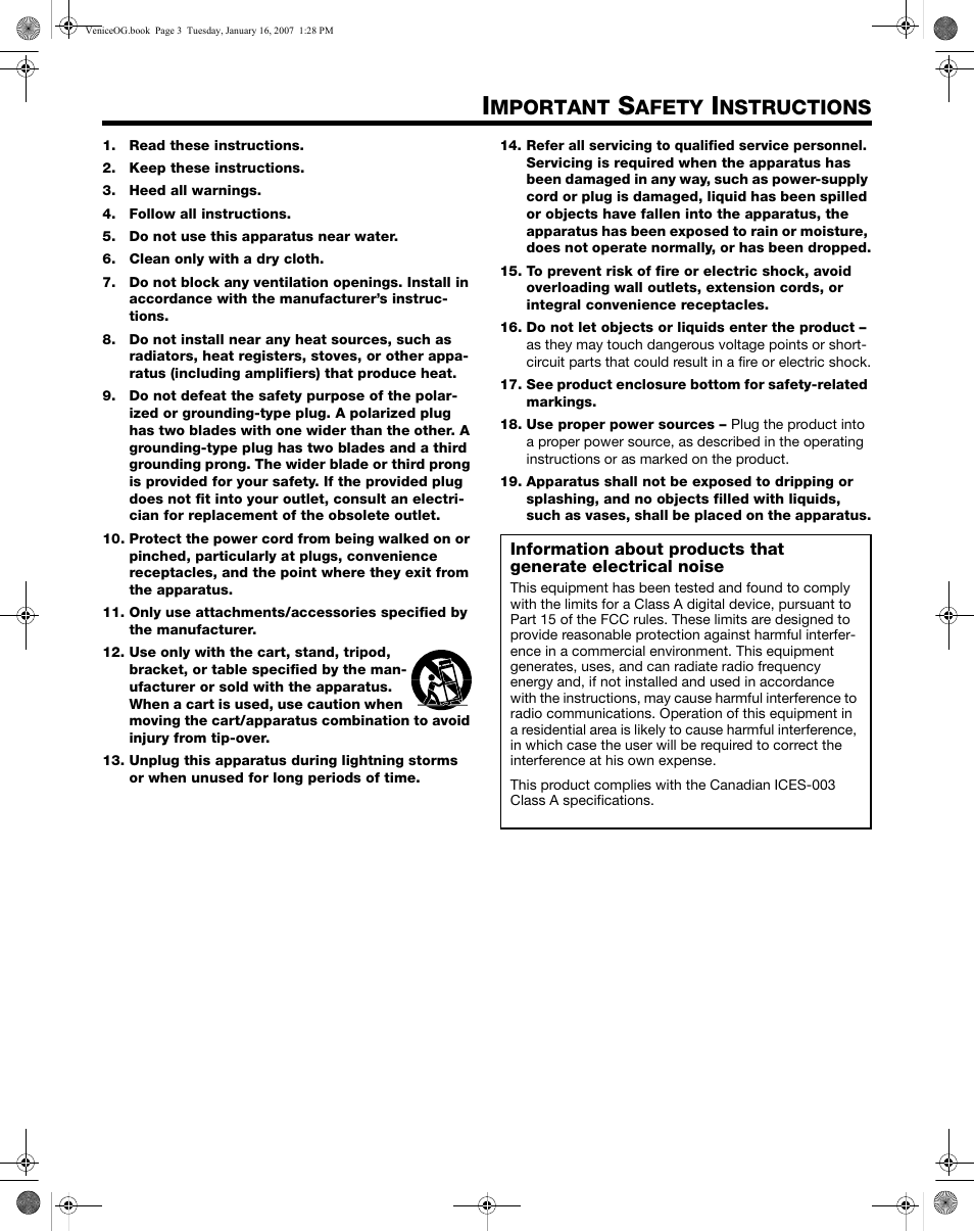 Mportant, Afety, Nstructions | Bose L1 Model II User Manual | Page 3 / 32