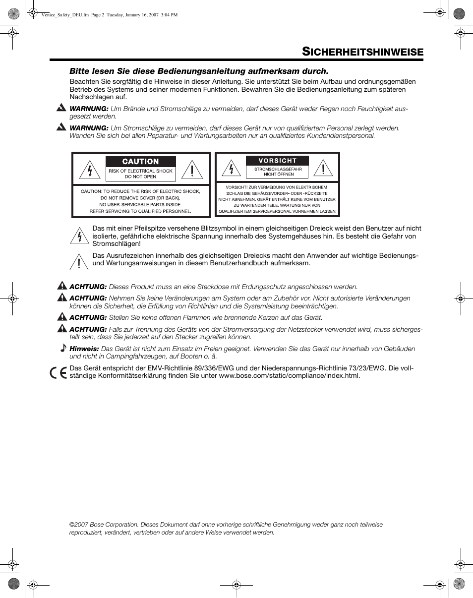 Icherheitshinweise | Bose L1 Model II User Manual | Page 5 / 32