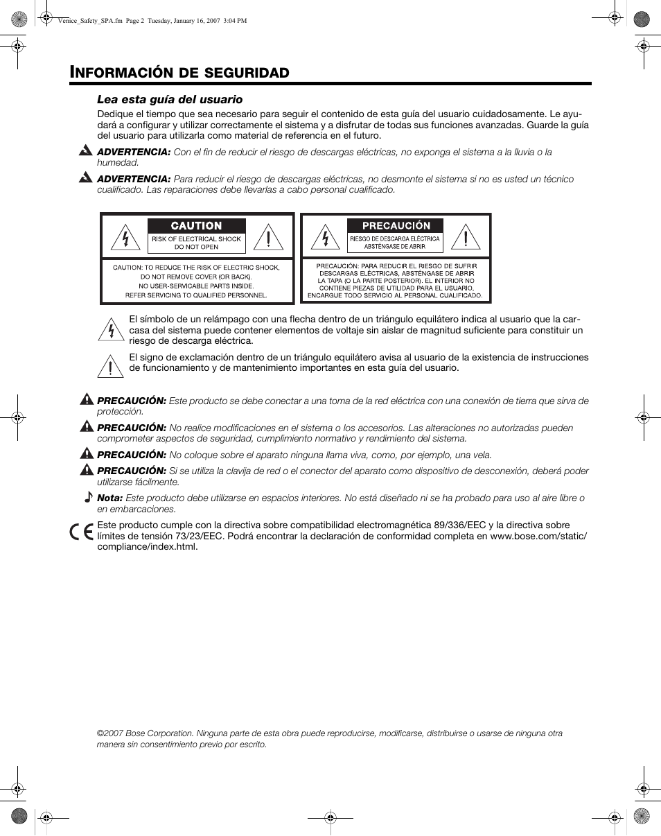 Nformación, Seguridad | Bose L1 Model II User Manual | Page 6 / 32
