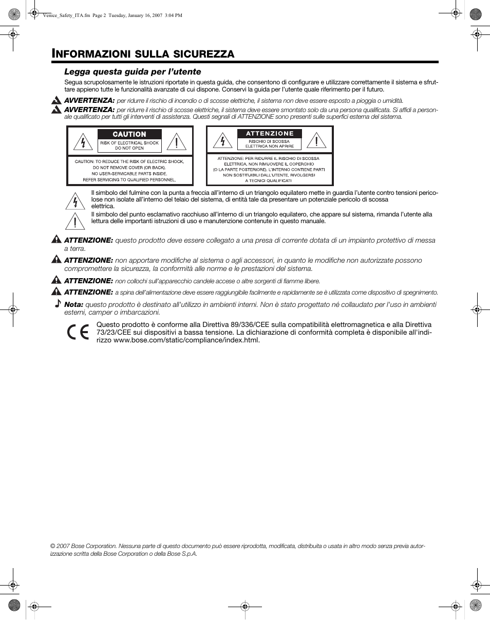Nformazioni, Sulla, Sicurezza | Bose L1 Model II User Manual | Page 8 / 32