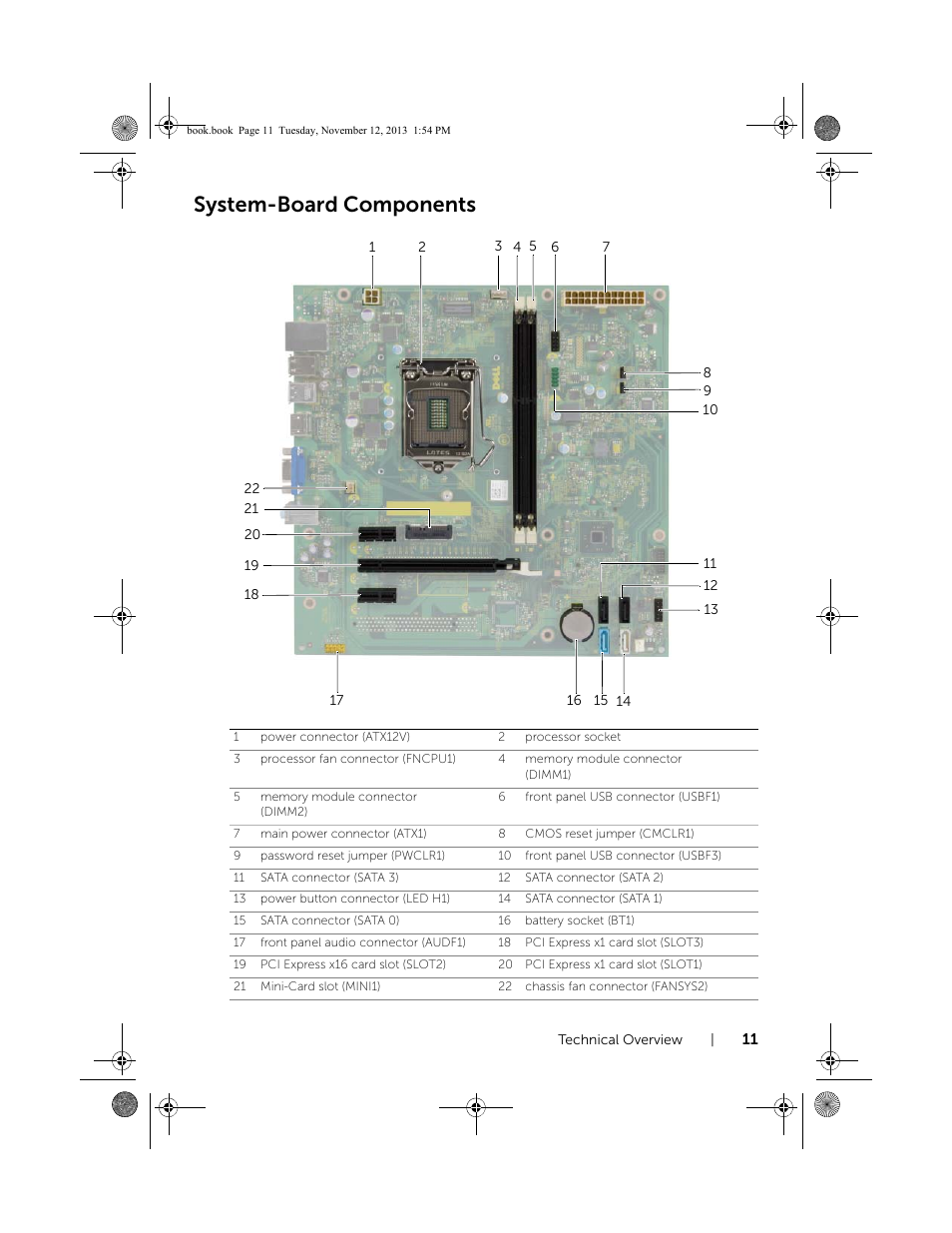 System-board components | Dell Inspiron Desktop (3847, Early 2013) User Manual | Page 11 / 55