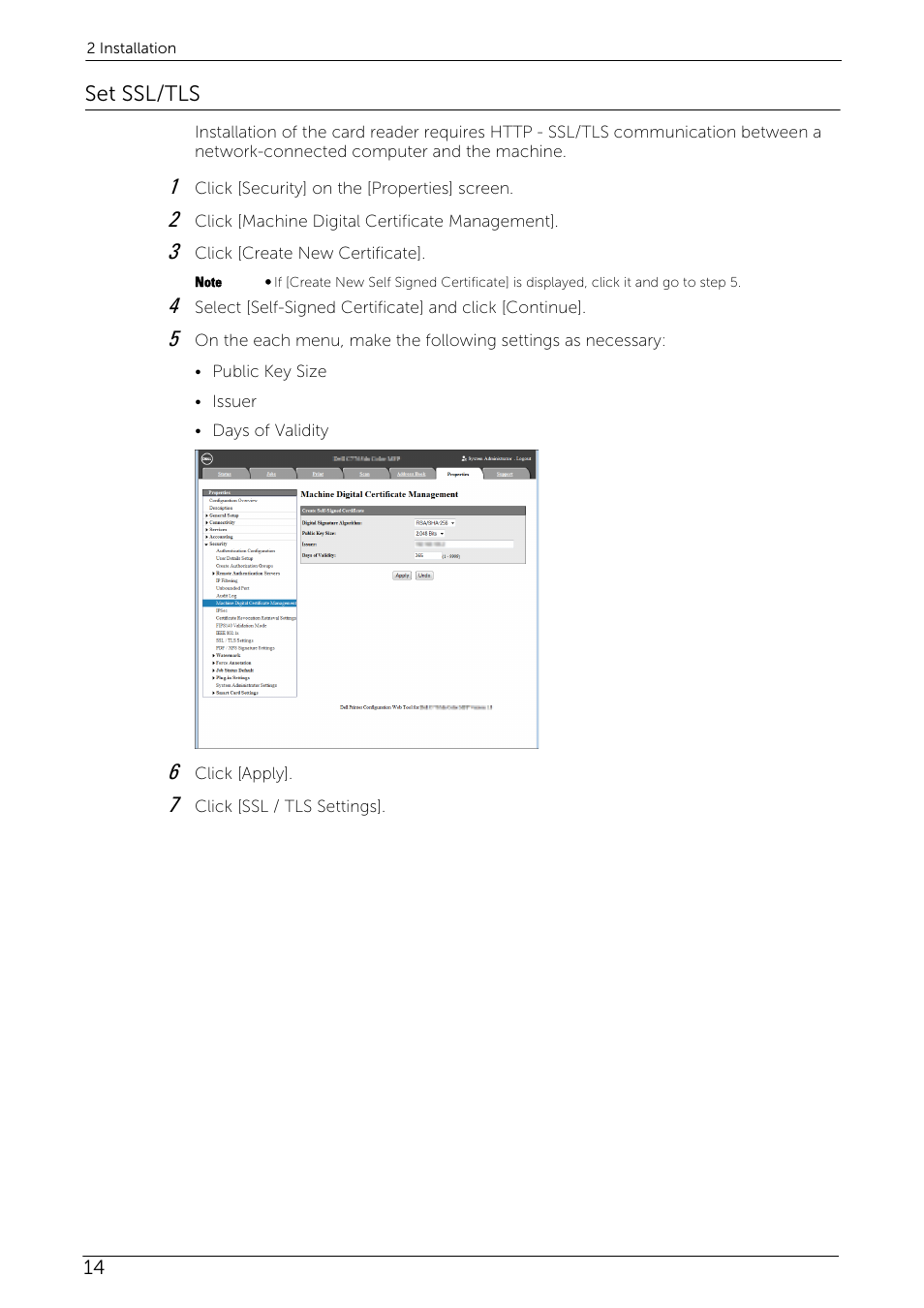 Set ssl/tls | Dell C7765DN MFP Color Laser Printer User Manual | Page 14 / 52