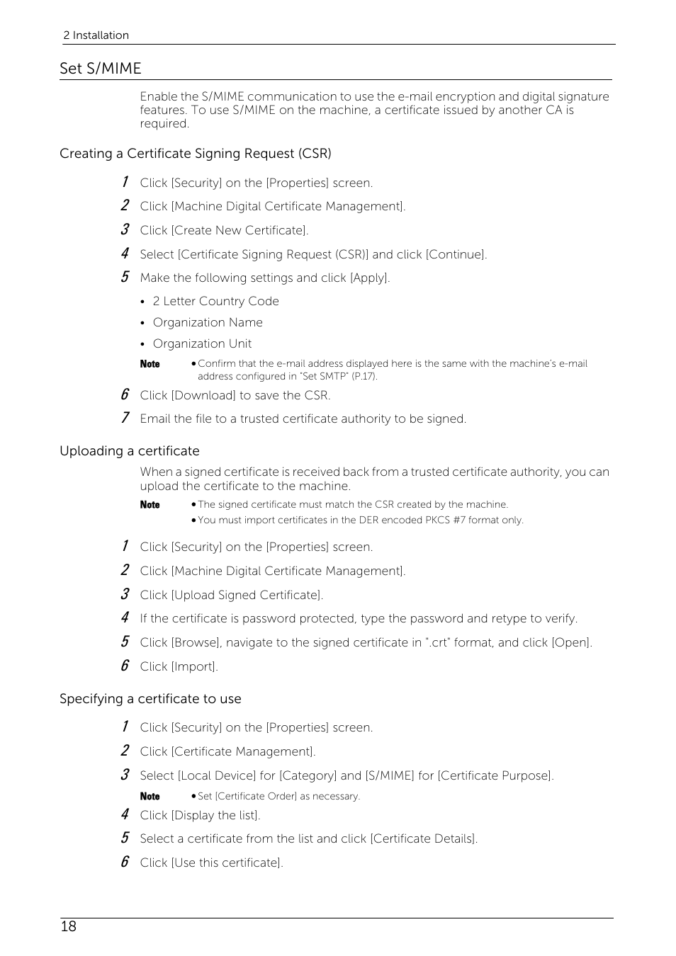 Set s/mime | Dell C7765DN MFP Color Laser Printer User Manual | Page 18 / 52