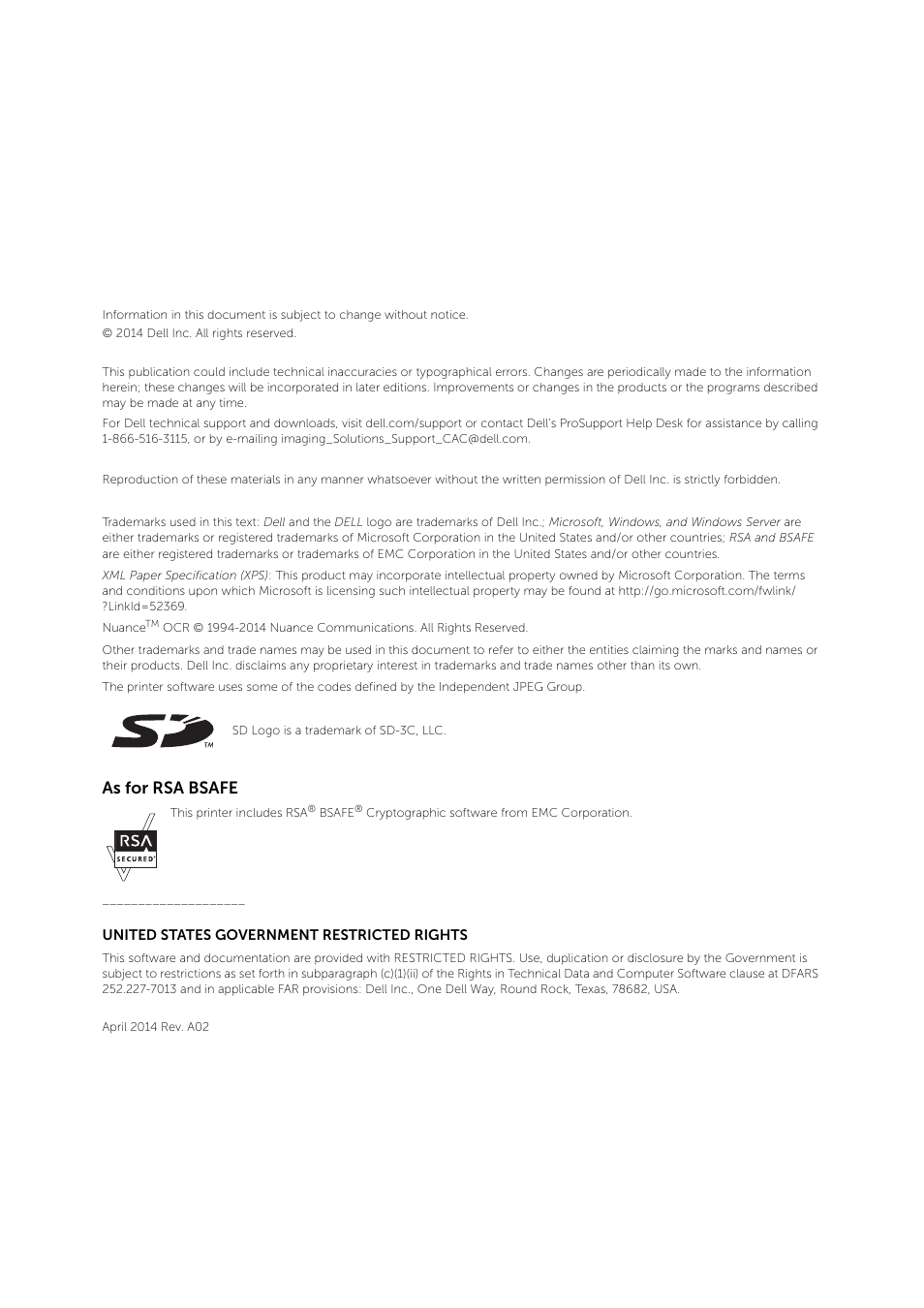 As for rsa bsafe | Dell C7765DN MFP Color Laser Printer User Manual | Page 2 / 52