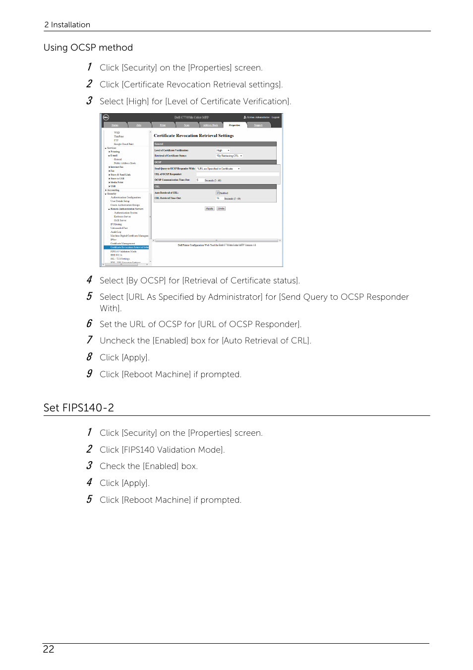Set fips140-2 | Dell C7765DN MFP Color Laser Printer User Manual | Page 22 / 52