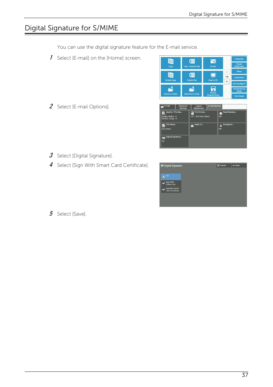 Digital signature for s/mime | Dell C7765DN MFP Color Laser Printer User Manual | Page 37 / 52