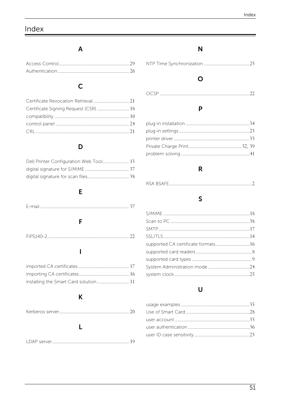 Index | Dell C7765DN MFP Color Laser Printer User Manual | Page 51 / 52