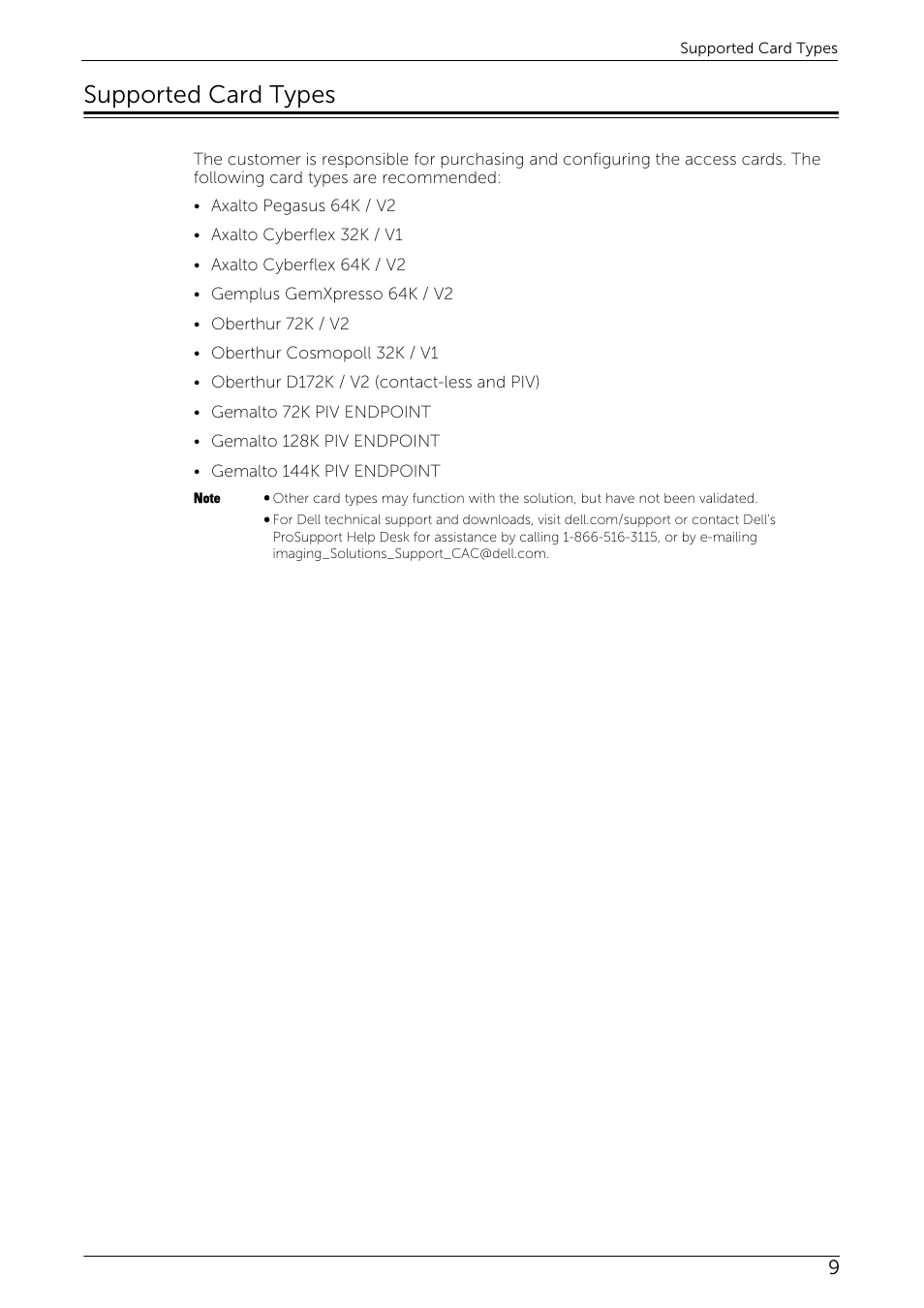 Supported card types | Dell C7765DN MFP Color Laser Printer User Manual | Page 9 / 52