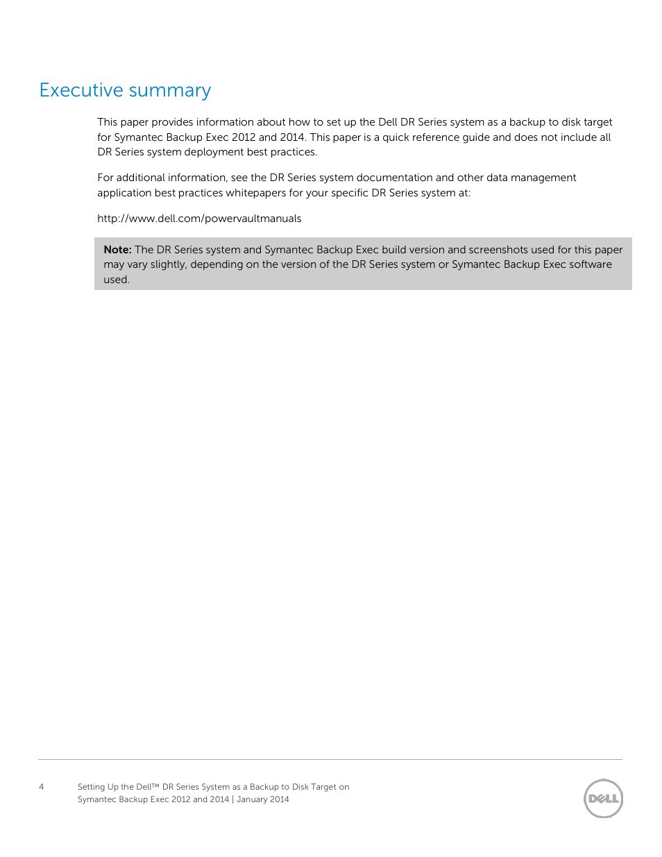 Executive summary | Dell PowerVault DR4100 User Manual | Page 4 / 33