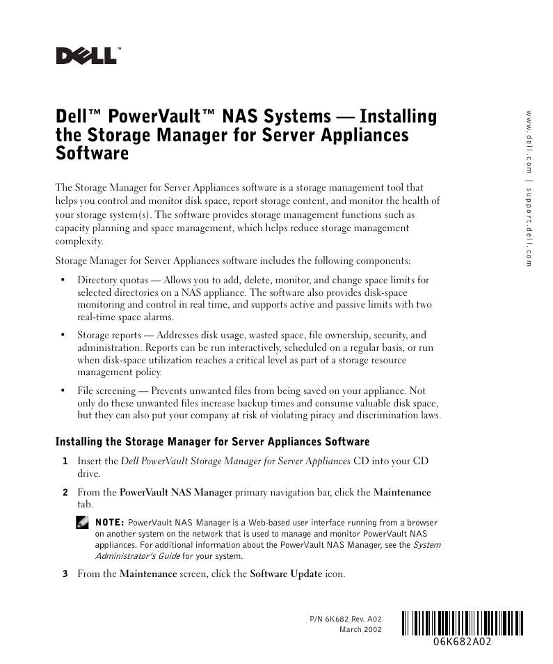 Dell PowerVault 715N (Rackmount NAS Appliance) User Manual | 4 pages