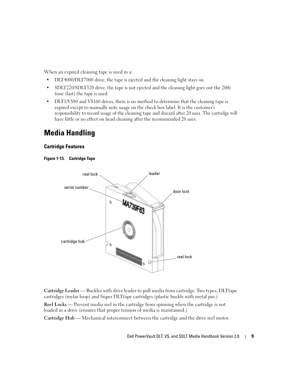 Media handling, Cartridge features | Dell PowerVault 122T DLT VS80 (Autoloader) User Manual | Page 11 / 20