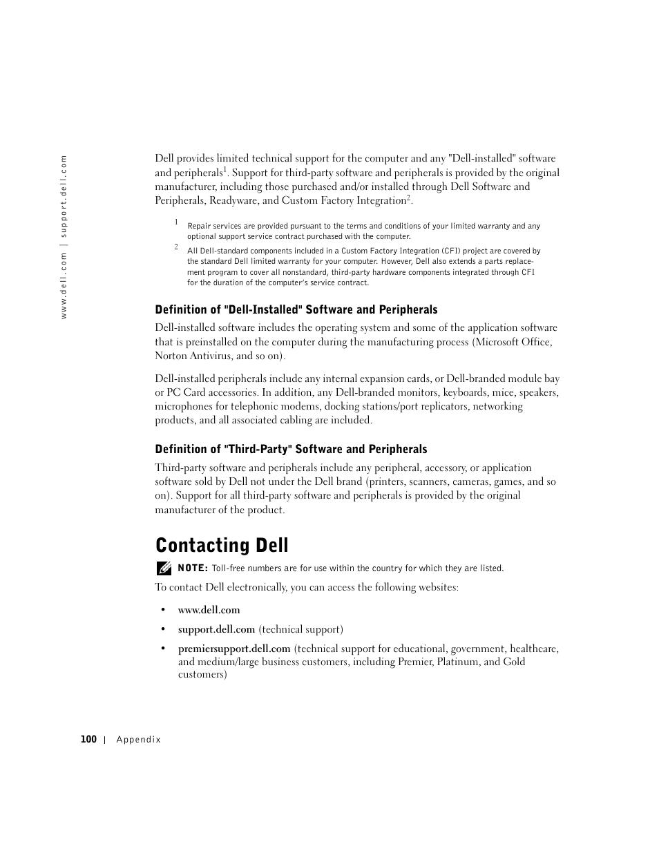 Contacting dell | Dell Dimension 2350 User Manual | Page 100 / 136