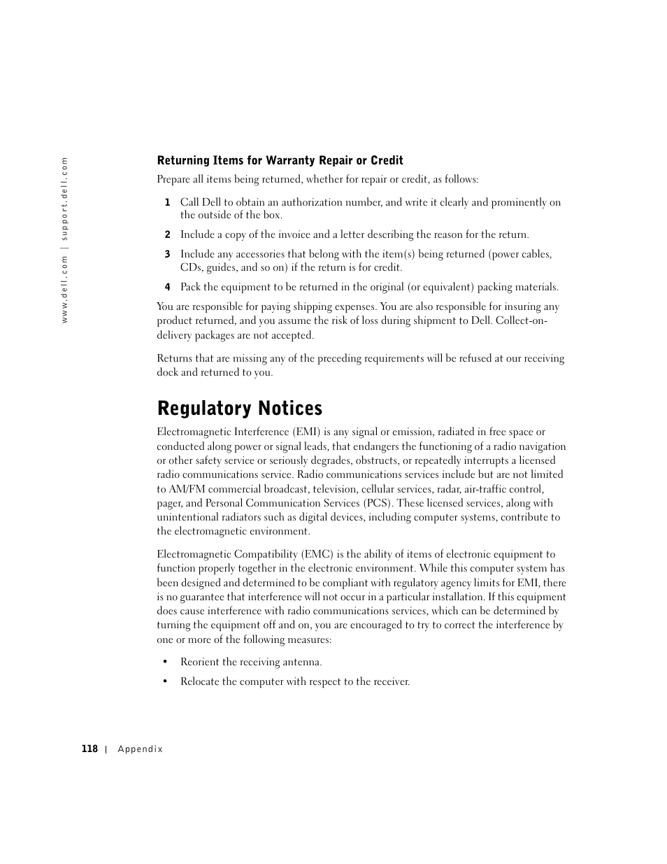 Regulatory notices | Dell Dimension 2350 User Manual | Page 118 / 136