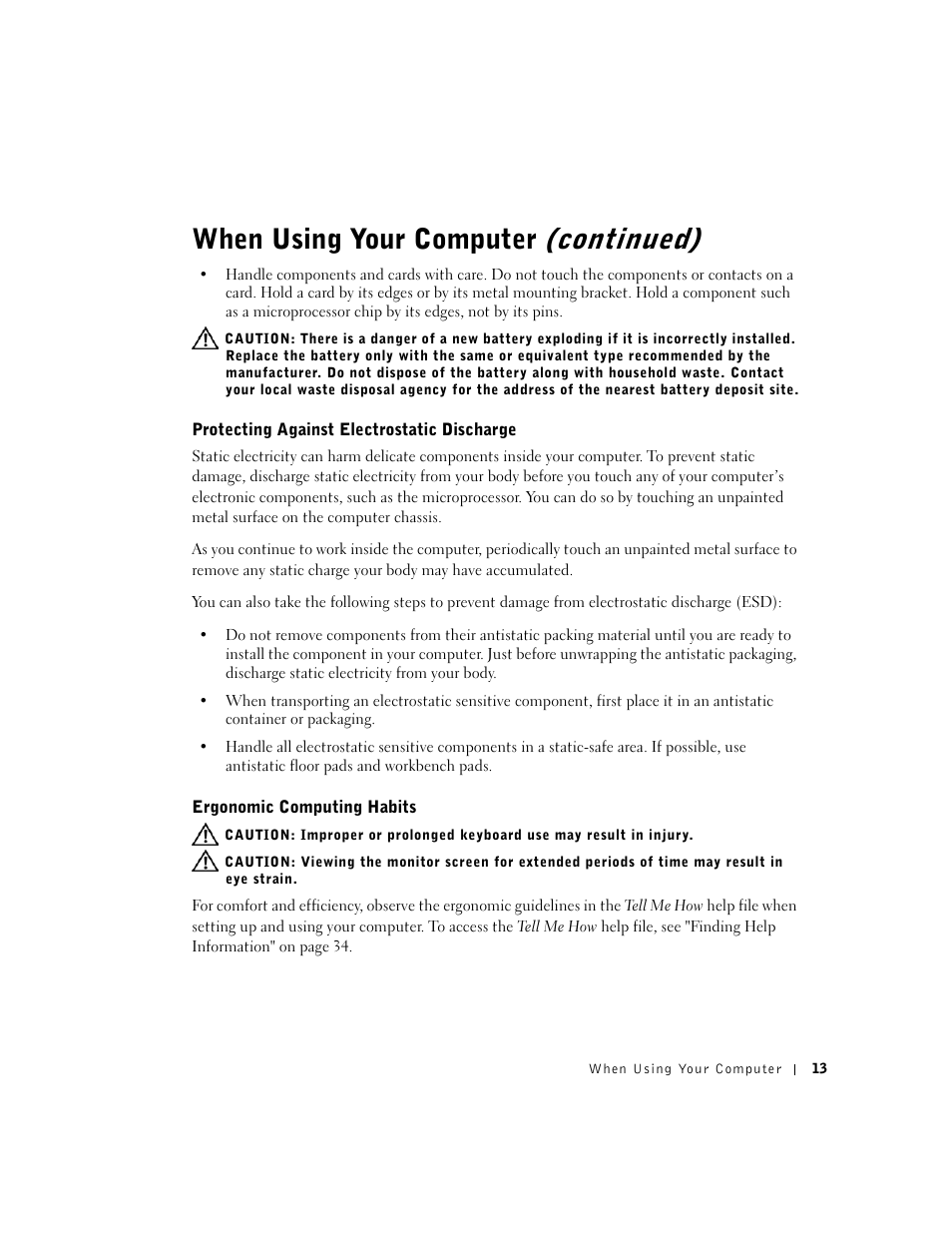 Continued), When using your computer | Dell Dimension 2350 User Manual | Page 13 / 136