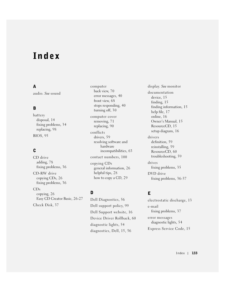 I n d ex | Dell Dimension 2350 User Manual | Page 133 / 136