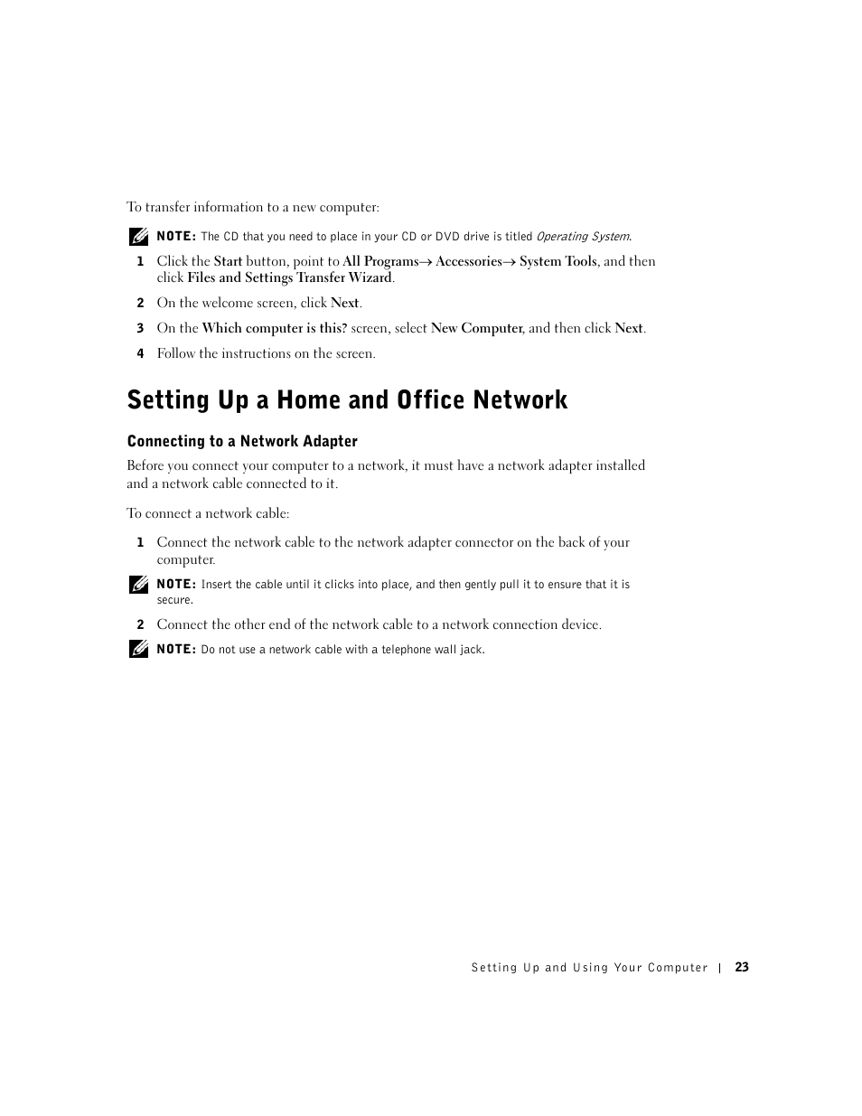 Setting up a home and office network | Dell Dimension 2350 User Manual | Page 23 / 136