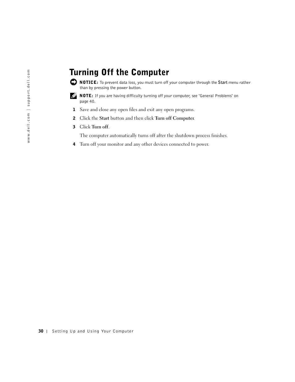 Turning off the computer | Dell Dimension 2350 User Manual | Page 30 / 136