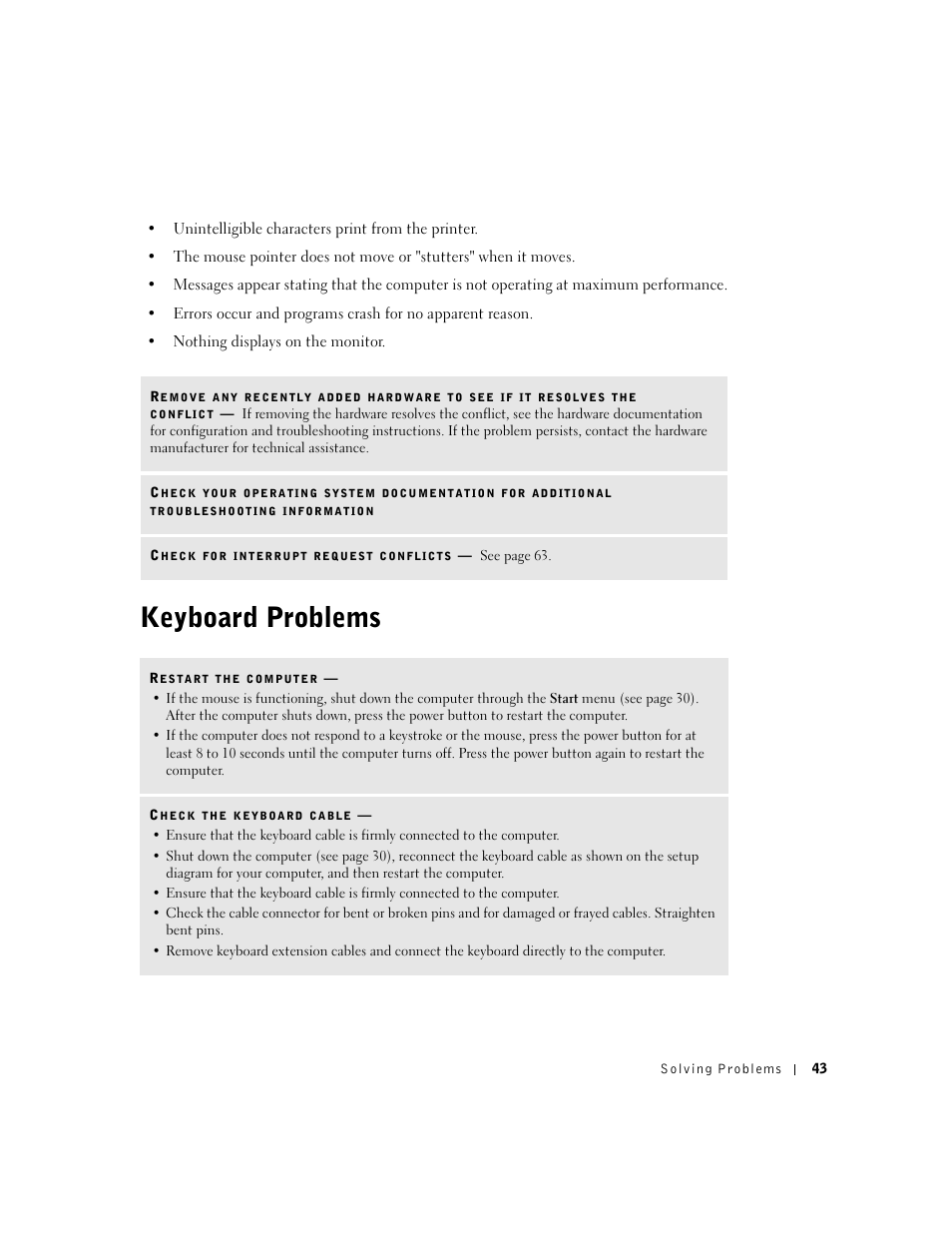 Keyboard problems | Dell Dimension 2350 User Manual | Page 43 / 136