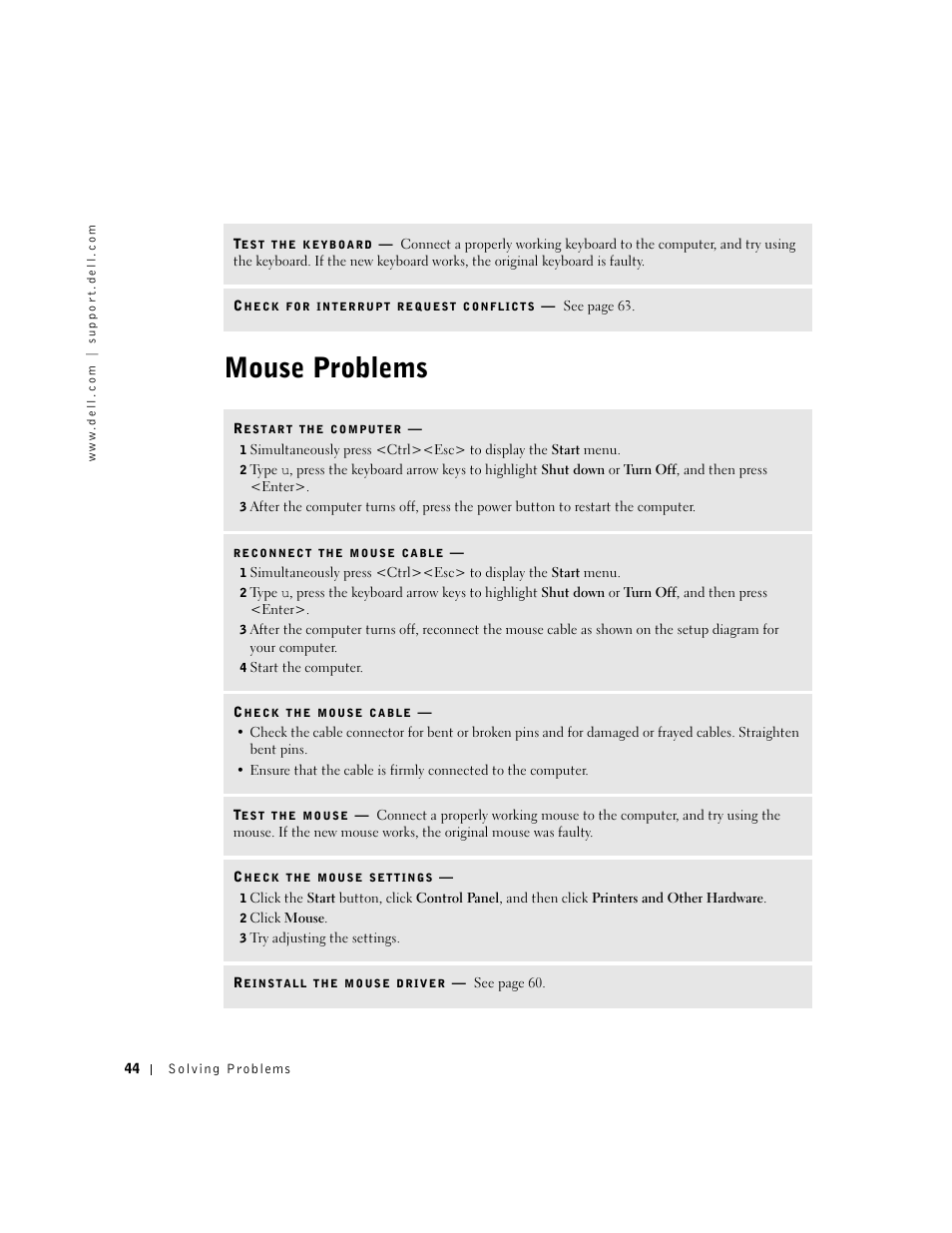 Mouse problems | Dell Dimension 2350 User Manual | Page 44 / 136