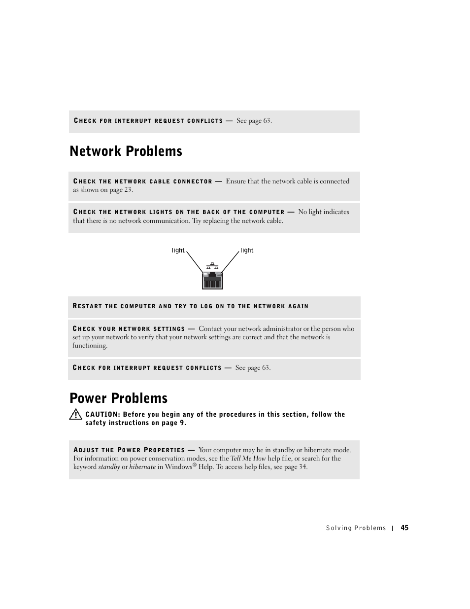 Network problems power problems | Dell Dimension 2350 User Manual | Page 45 / 136