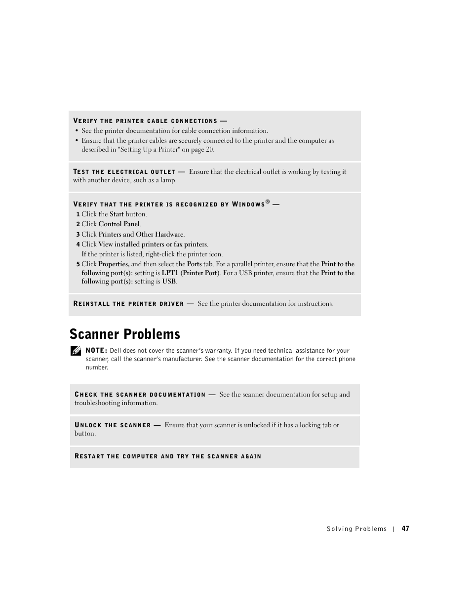 Scanner problems | Dell Dimension 2350 User Manual | Page 47 / 136