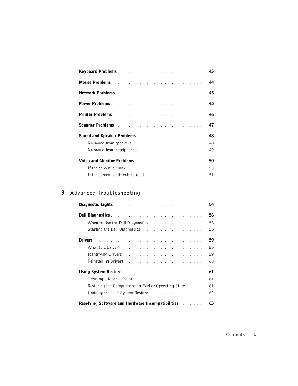 3 advanced troubleshooting | Dell Dimension 2350 User Manual | Page 5 / 136