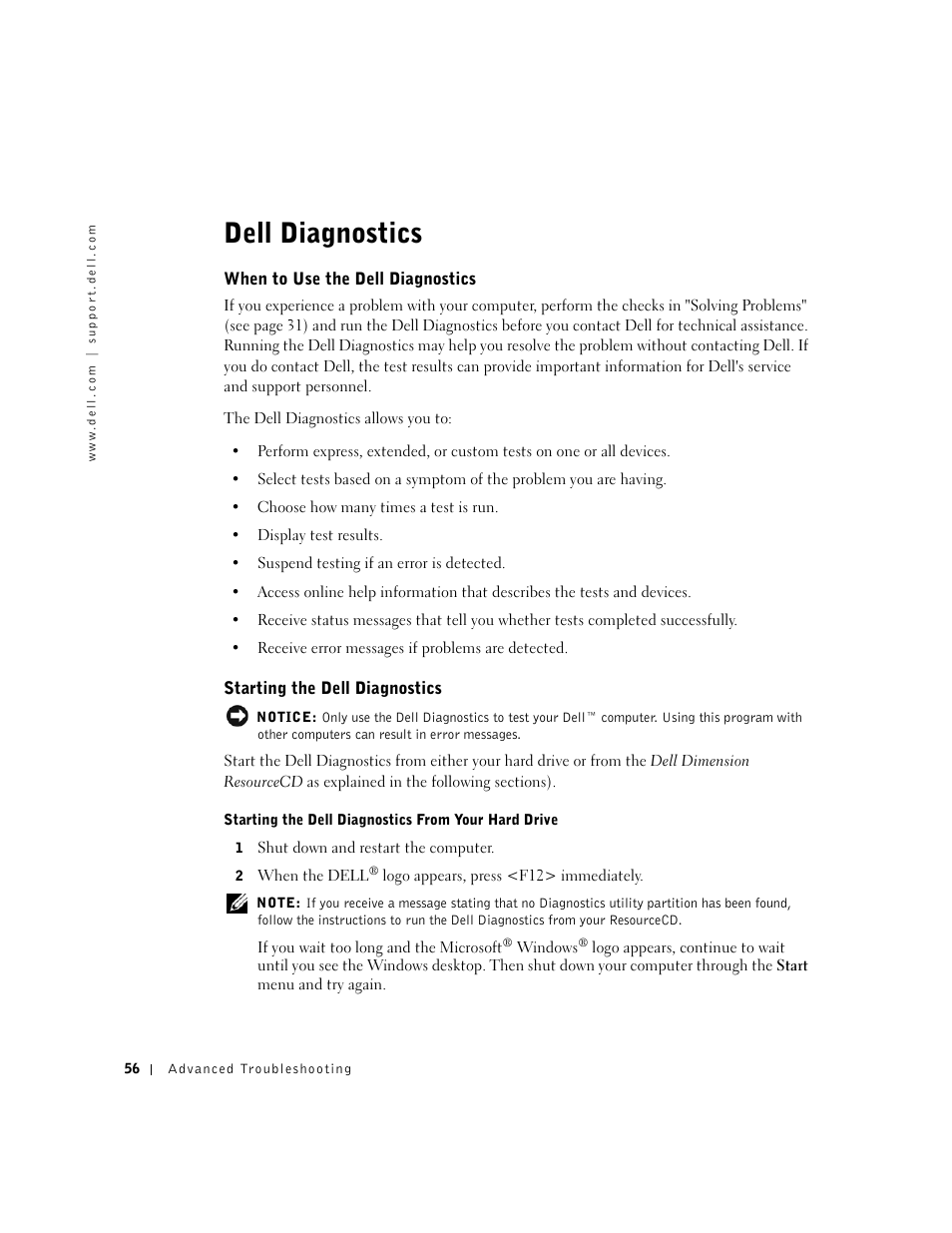 Dell diagnostics | Dell Dimension 2350 User Manual | Page 56 / 136