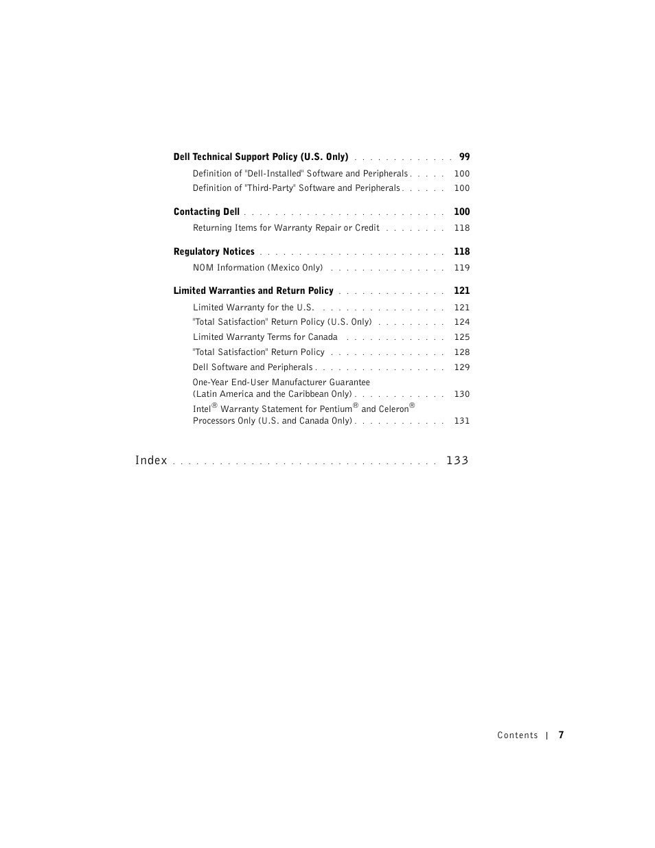 Index | Dell Dimension 2350 User Manual | Page 7 / 136