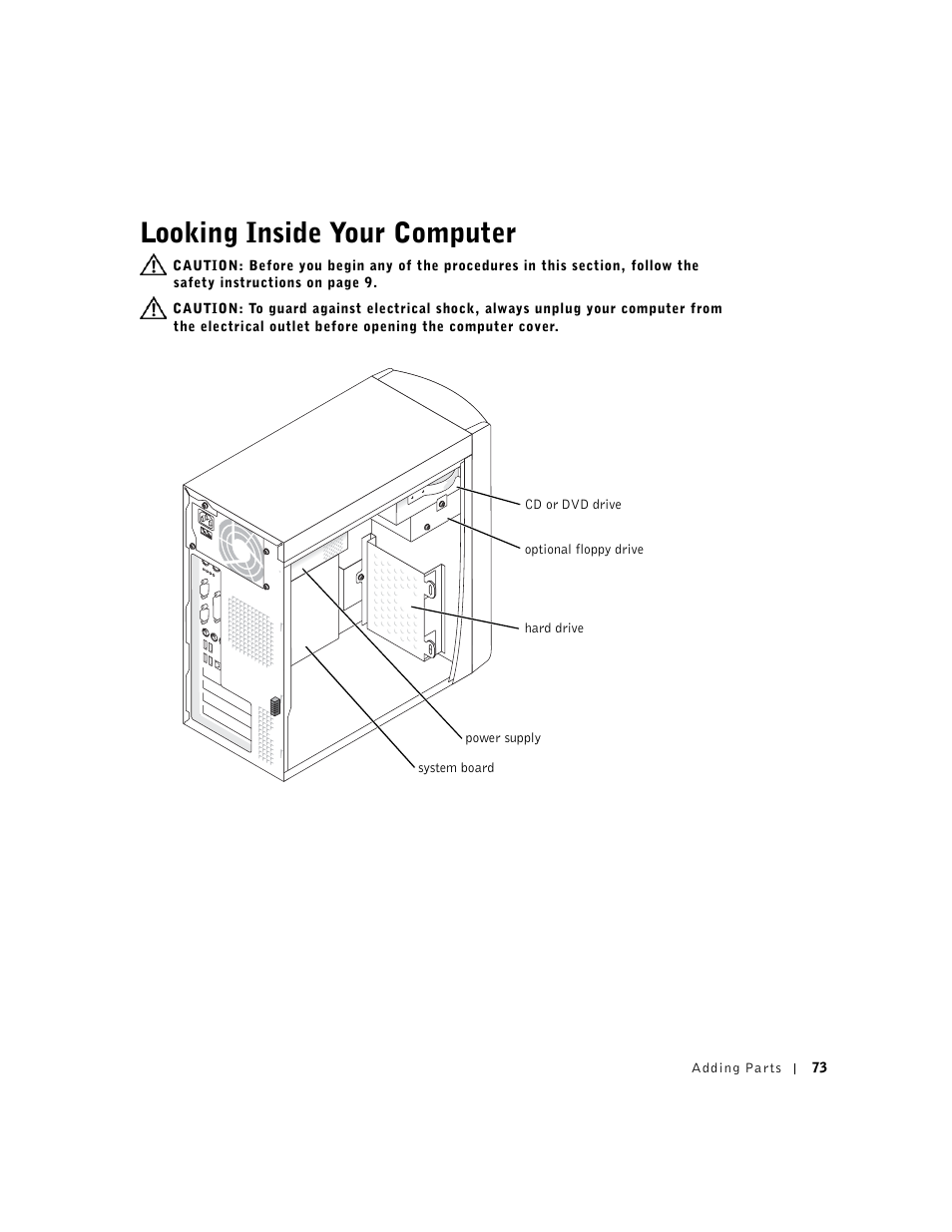 Looking inside your computer | Dell Dimension 2350 User Manual | Page 73 / 136