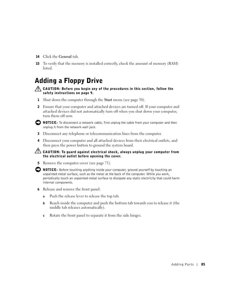 Adding a floppy drive | Dell Dimension 2350 User Manual | Page 85 / 136