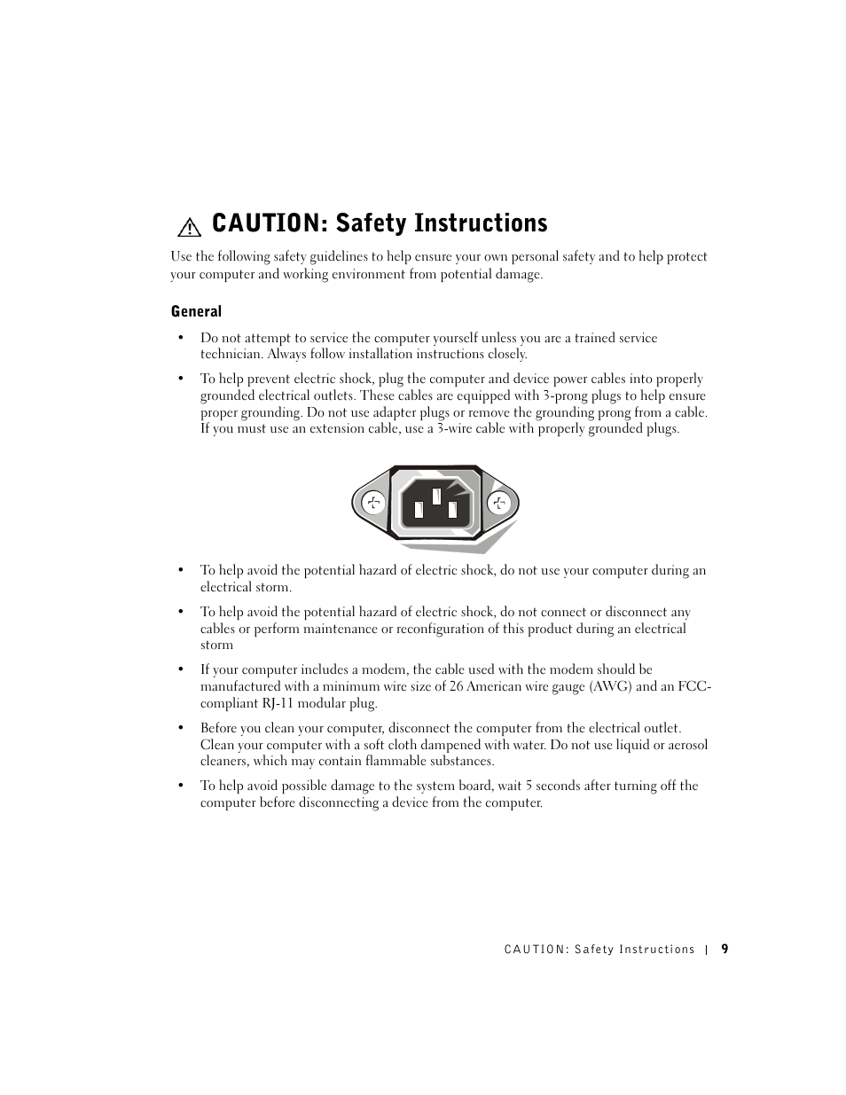 Caution: safety instructions | Dell Dimension 2350 User Manual | Page 9 / 136