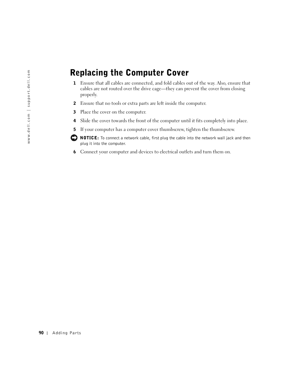 Replacing the computer cover | Dell Dimension 2350 User Manual | Page 90 / 136