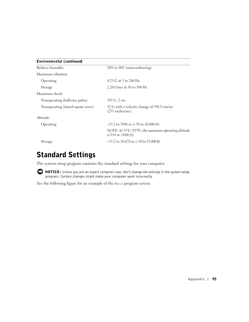 Standard settings | Dell Dimension 2350 User Manual | Page 95 / 136