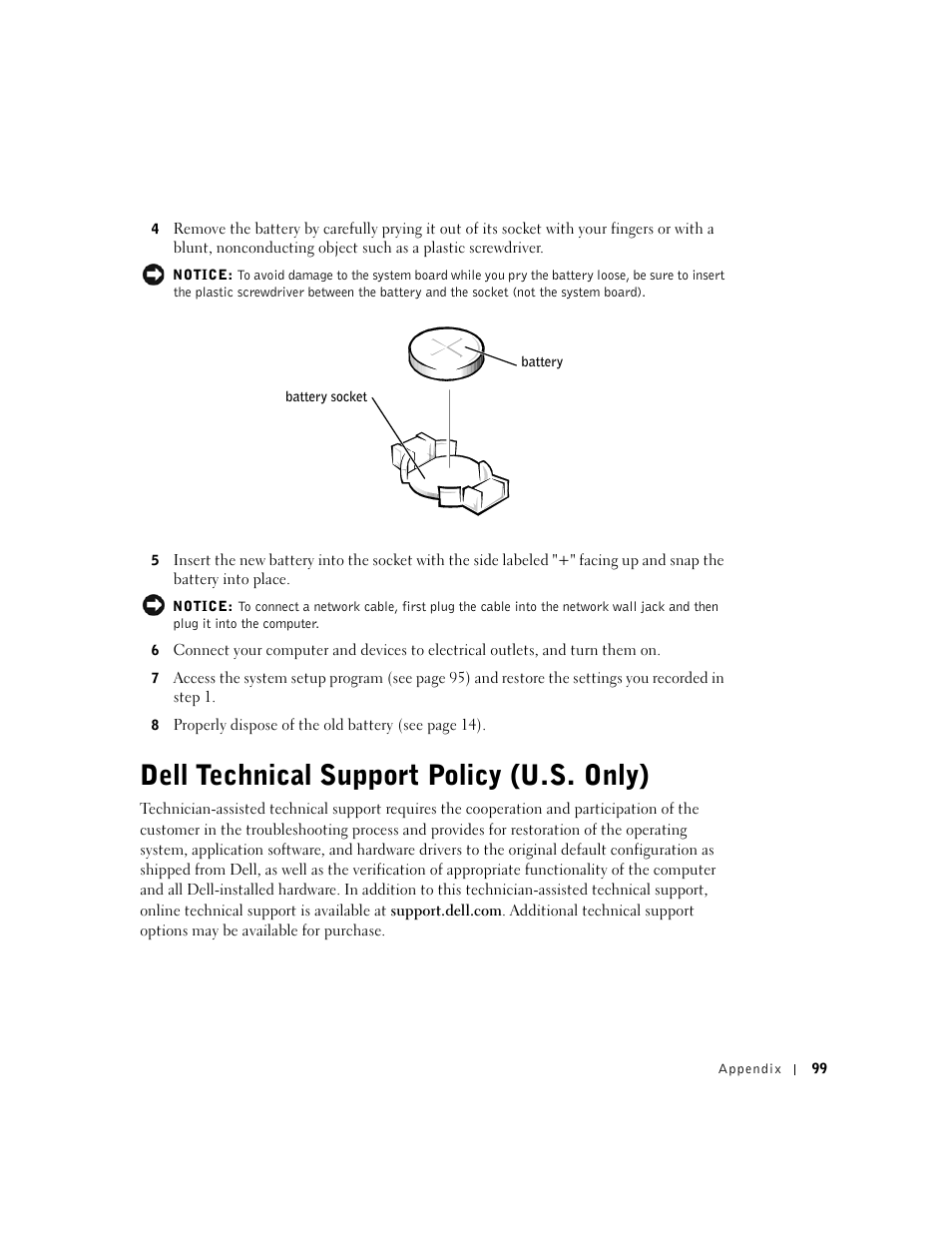 Dell technical support policy (u.s. only) | Dell Dimension 2350 User Manual | Page 99 / 136