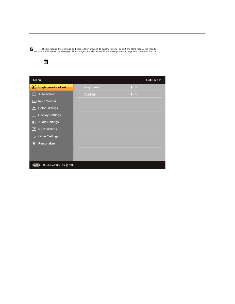 Using the on-scree display (osd) menu, Using the osd menu | Dell U2711 Monitor User Manual | Page 20 / 43
