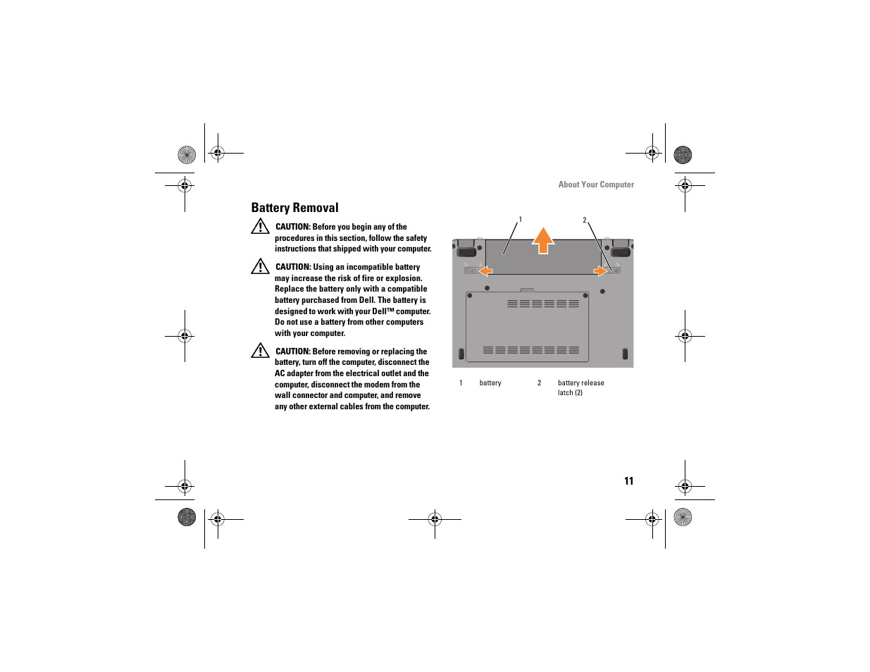 Battery removal | Dell Vostro A90 (Late 2008) User Manual | Page 11 / 60