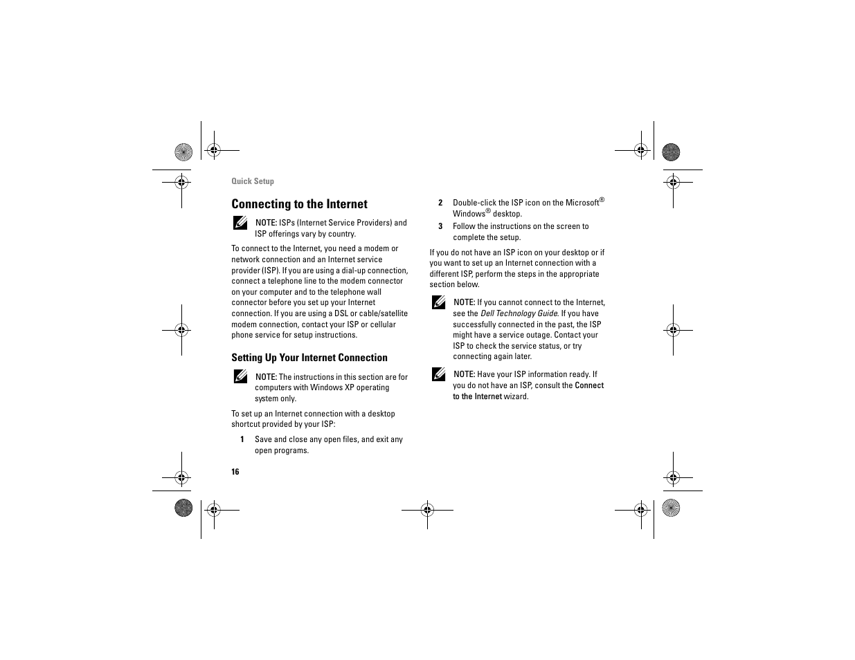 Connecting to the internet, Setting up your internet connection | Dell Vostro A90 (Late 2008) User Manual | Page 16 / 60